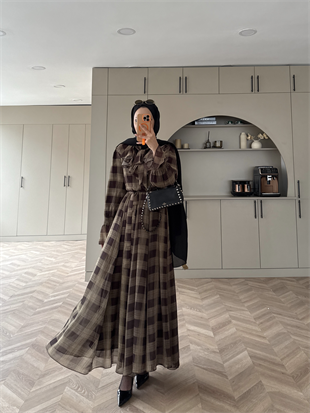 Vilde Fırfır Yaka Şifon Elbise Acı Kahve (2006SV)