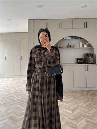 Vilde Fırfır Yaka Şifon Elbise Acı Kahve (2006SV)