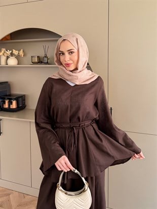 Vincel Keten Pantolonlu Takım Kahve (3085)