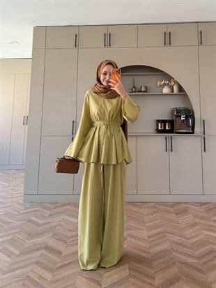 Vincel Keten Pantolonlu Takım Yeşil (3085)