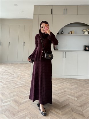 Viona Örme Dantel Detaylı Etekli Takım Mürdüm (4021) 