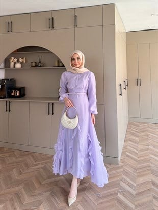Visal Fırfırlı Elbise Lila (26173)