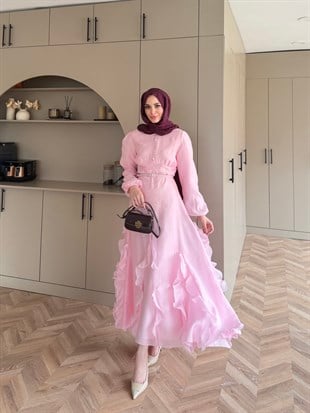 Visal Fırfırlı Elbise Pembe (26173)