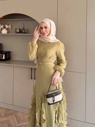 Visal Fırfırlı Elbise Yeşil (26173) 