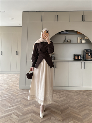 Visor Önü Düğmeli Gömlek Acı Kahve 