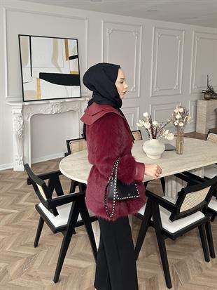 Vita Kürklü Deri Hırka Bordo