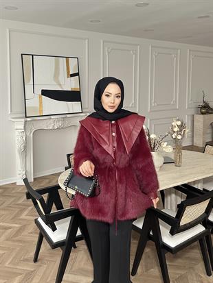 Vita Kürklü Deri Hırka Bordo