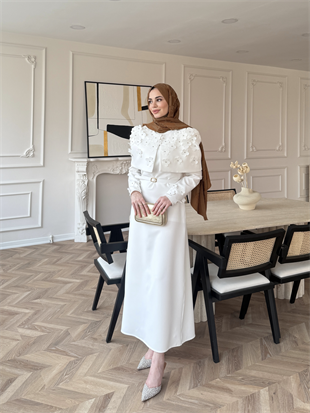 Warm Çiçek Baskılı Pelerinli Elbise Ekru (26092)