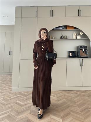 Wayne Triko Elbise Acı Kahve