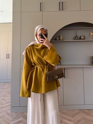 Wear Geniş Yaka Bluz Hardal (5556)