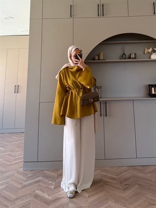 Wear Geniş Yaka Bluz Hardal (5556)