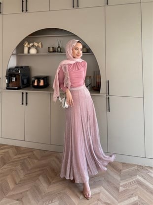 Whisper Drapeli Etekli Takım Pembe (5795)