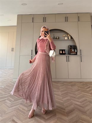 Whisper Drapeli Etekli Takım Pembe (5795)