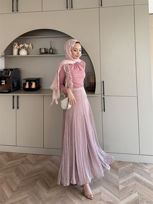 Whisper Drapeli Etekli Takım Pembe (5795)