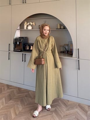 Wild Bağlama Detaylı Elbise Yağ Yeşili (4491)
