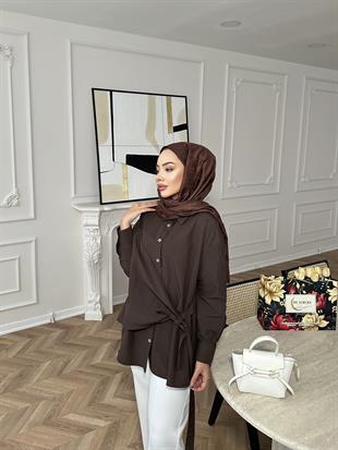 Yandan Bağlamalı Gömlek Acı Kahve