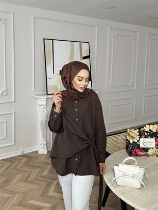 Yandan Bağlamalı Gömlek Acı Kahve