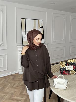 Yandan Bağlamalı Gömlek Acı Kahve