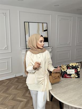 Yandan Bağlamalı Gömlek Bej