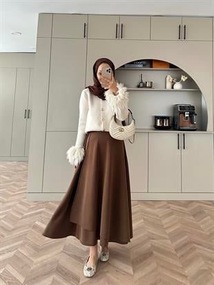 (ÖNSİPARİŞ 7 iş gün sonra kargolanacaktır) Yandan Bağlamalı Scuba Etek Acı Kahve