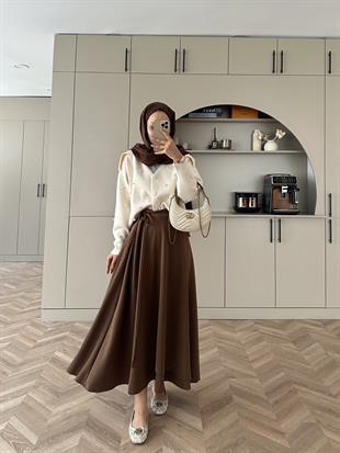 (ÖNSİPARİŞ 7 iş gün sonra kargolanacaktır) Yandan Bağlamalı Scuba Etek Acı Kahve