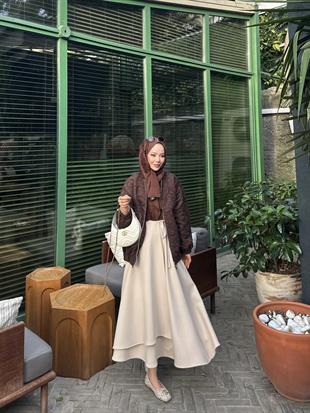 Yandan Bağlamalı Scuba Etek Bej