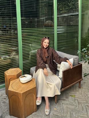 Yandan Bağlamalı Scuba Etek Bej