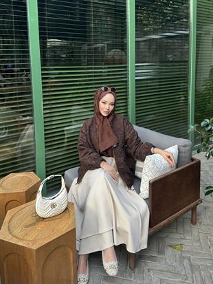 Yandan Bağlamalı Scuba Etek Bej