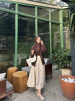 Yandan Bağlamalı Scuba Etek Bej