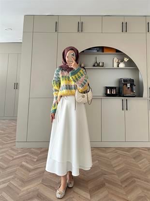 (ÖNSİPARİŞ 7 iş gün sonra kargolanacaktır) Yandan Bağlamalı Scuba Etek Beyaz