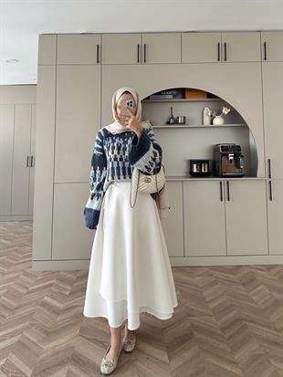 (ÖNSİPARİŞ 7 iş gün sonra kargolanacaktır) Yandan Bağlamalı Scuba Etek Beyaz