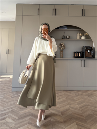 Yandan Bağlamalı Scuba Etek Çağla