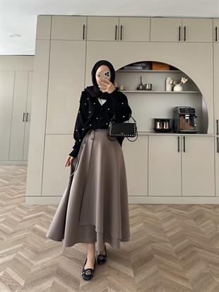 (ÖNSİPARİŞ 7 iş gün sonra kargolanacaktır) Yandan Bağlamalı Scuba Etek Vizon