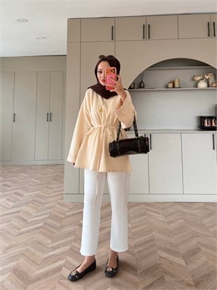 Yandan Yırtmaçlı Basıc Sweat Bej (2755)