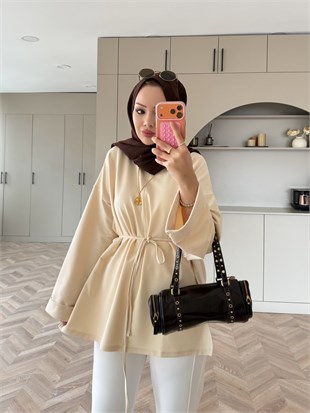 Yandan Yırtmaçlı Basıc Sweat Bej (2755)