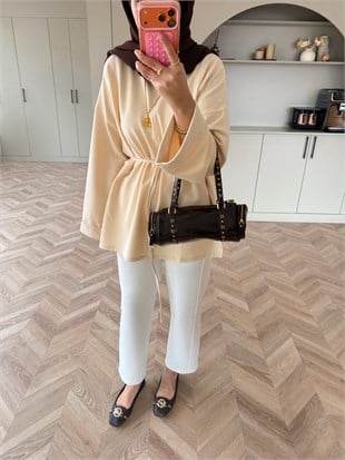 Yandan Yırtmaçlı Basıc Sweat Bej (2755)