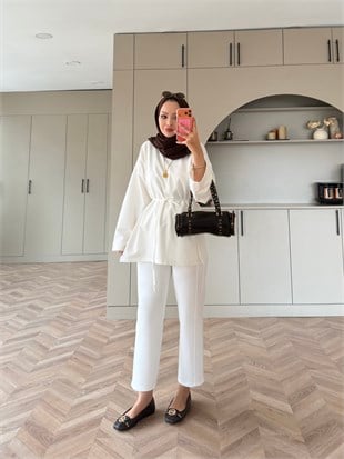 Yandan Yırtmaçlı Basıc Sweat Beyaz (2755)