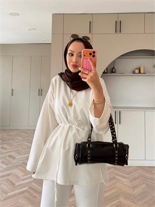 Yandan Yırtmaçlı Basıc Sweat Beyaz (2755)