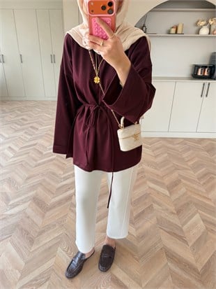 Yandan Yırtmaçlı Basıc Sweat Bordo (2755)