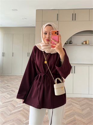 Yandan Yırtmaçlı Basıc Sweat Bordo (2755)