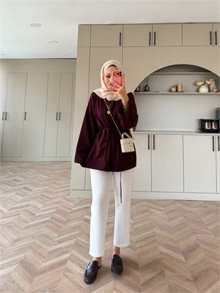 Yandan Yırtmaçlı Basıc Sweat Bordo (2755)