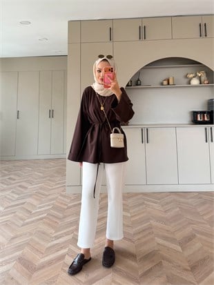 Yandan Yırtmaçlı Basıc Sweat Kahve (2755)