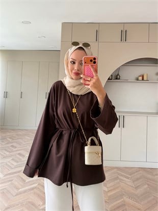 Yandan Yırtmaçlı Basıc Sweat Kahve (2755)