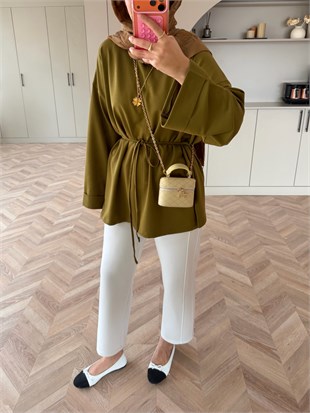 Yandan Yırtmaçlı Basıc Sweat Yağ Yeşili (2755)