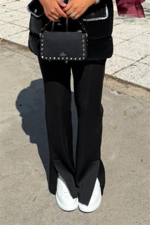 Yandan Yırtmaçlı Scuba Pantolon Siyah