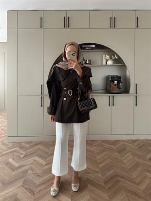 Yarasa Kollu Kot Ceket Kahverengi