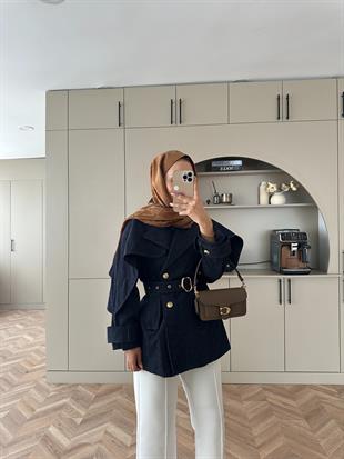 Yarasa Kollu Kot Ceket Mavi