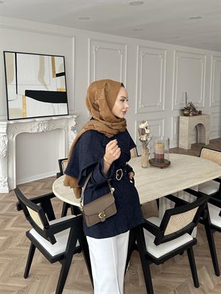 Yarasa Kollu Kot Ceket Mavi