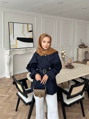 Yarasa Kollu Kot Ceket Mavi