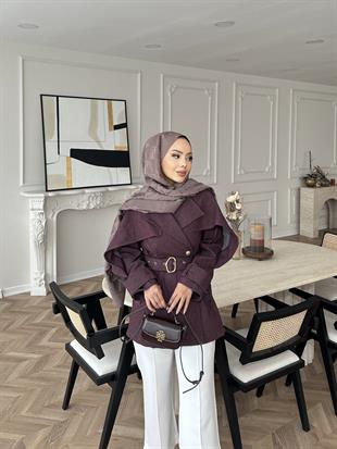 Yarasa Kollu Kot Ceket Mürdüm